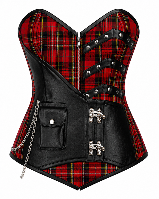 Red Plaid Punk Corset, Holiday Tartan Rebel Corset