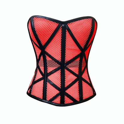 Stylish Overbust Faux/Fishnet Steel boned Corset