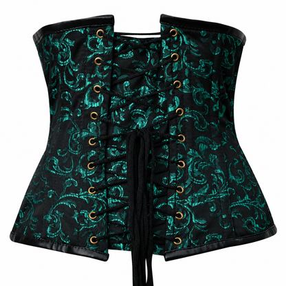 Steel Boned Gothic Brocade Under bust Corset with Chains