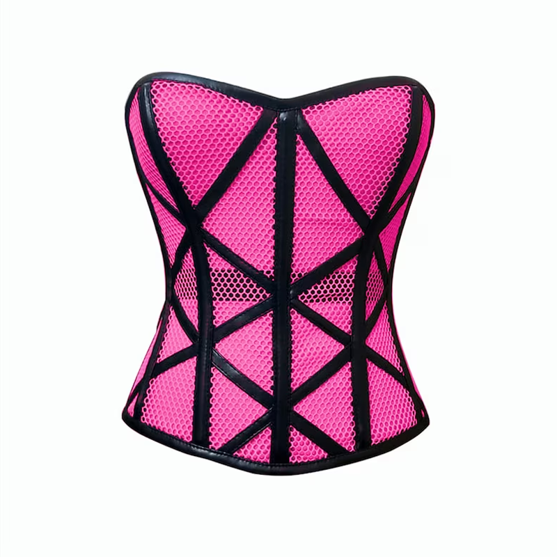 Stylish Overbust Faux/Fishnet Steel boned Corset