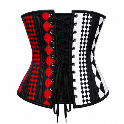 Red Black & White Harlequin Corset, Harlequin Jester Corset