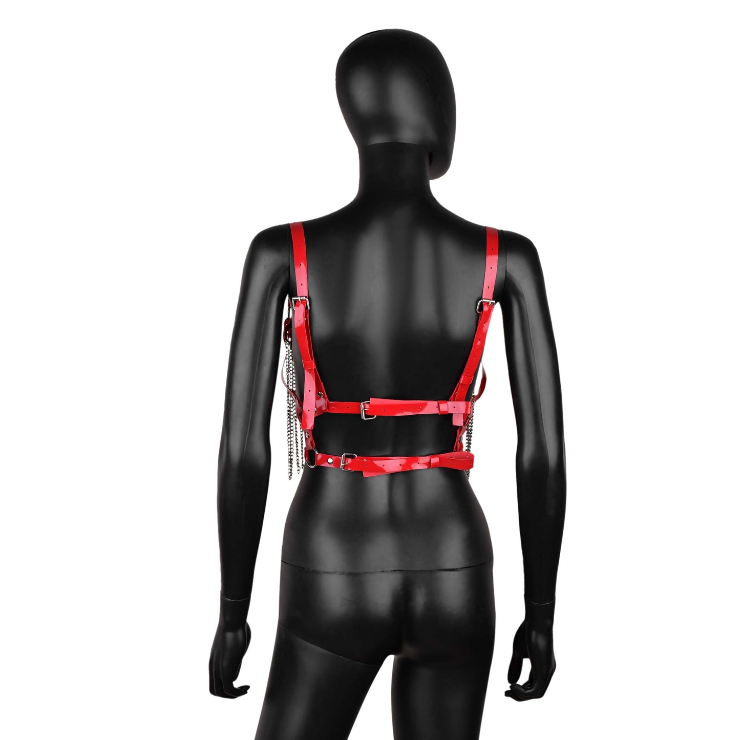 Red Leather Harness with Chain Fringe