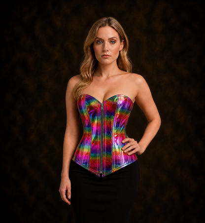 Neon Dream Overbust Corset (Prismatic Green-Purple Holo)