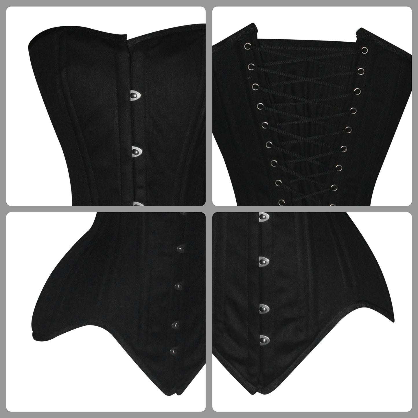 Handmade Black Cotton  Overbust corset/Steel Boned Waist Training Corset