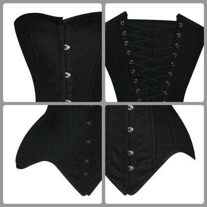 Handmade Black Cotton  Overbust corset/Steel Boned Waist Training Corset