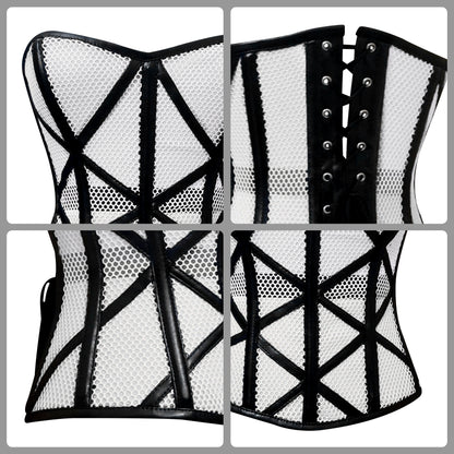 Stylish Overbust Faux/Fishnet Steel boned Corset