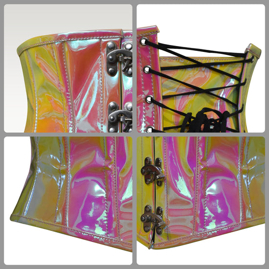 Yellow/Pink Holographic Steel Boned Mini Cincher