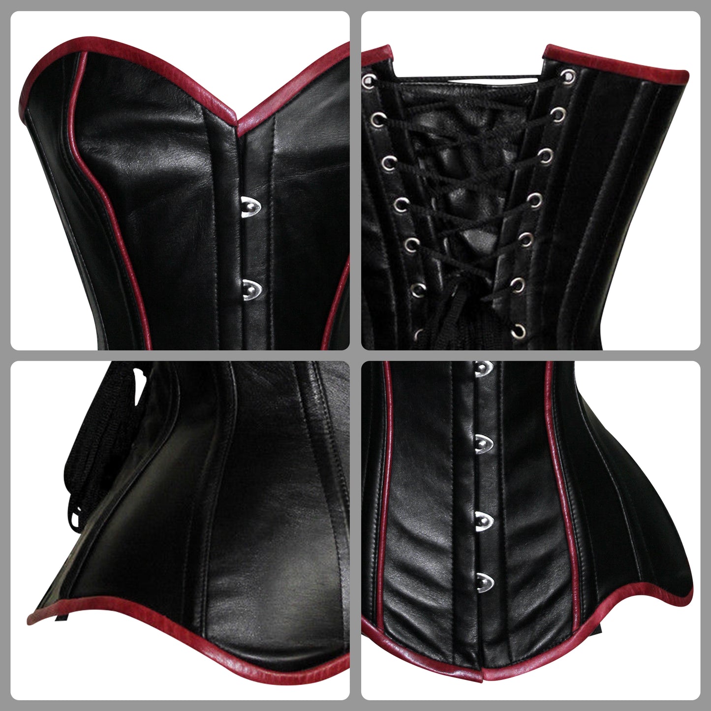 Real Leather Steel Boned Overbust corset w/ Front usk closure