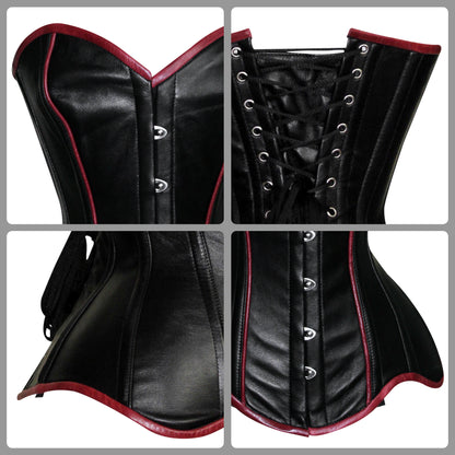 Real Leather Steel Boned Overbust corset w/ Front usk closure