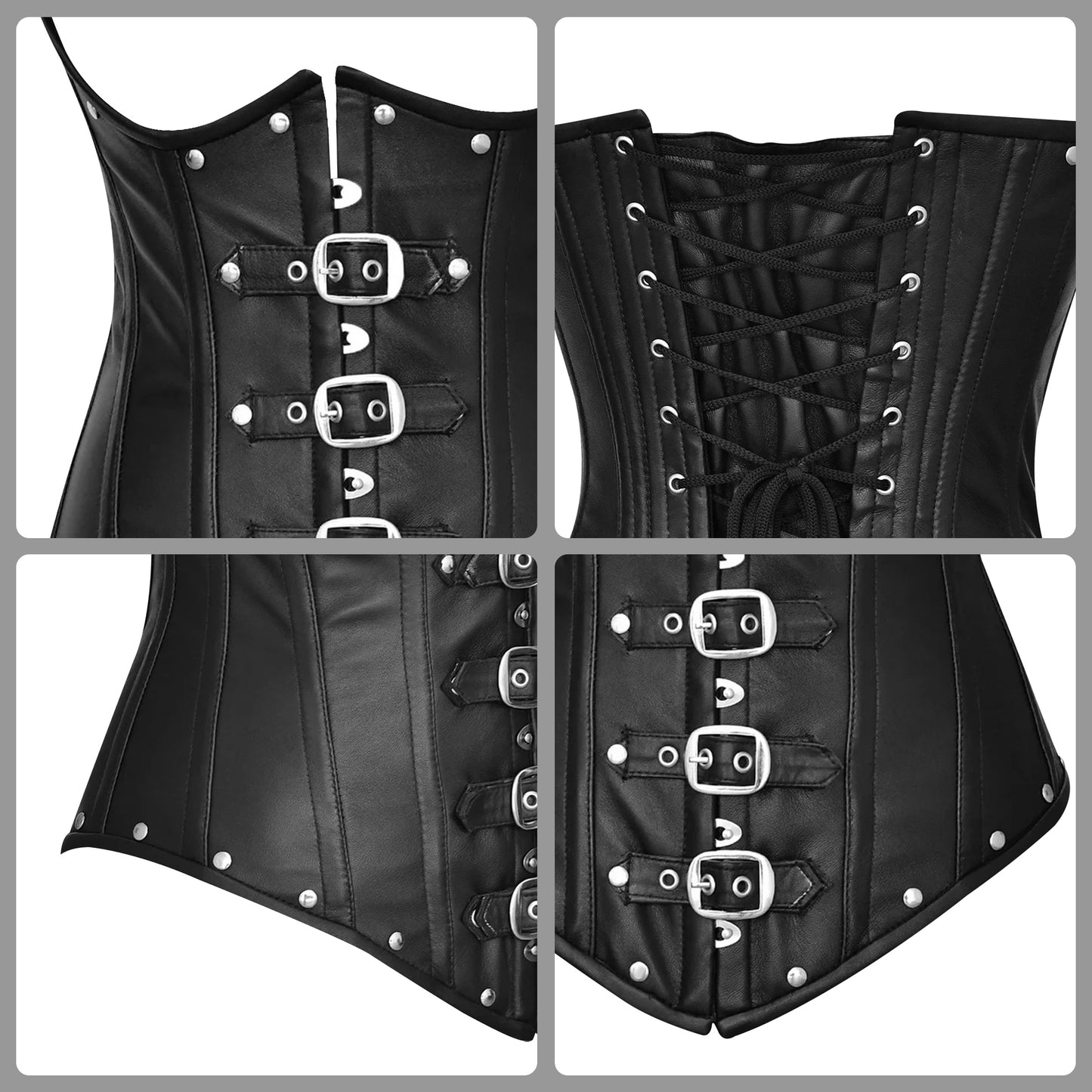 Steampunk Real Leather Steel Boned Under bust corset w/ Halter Strap