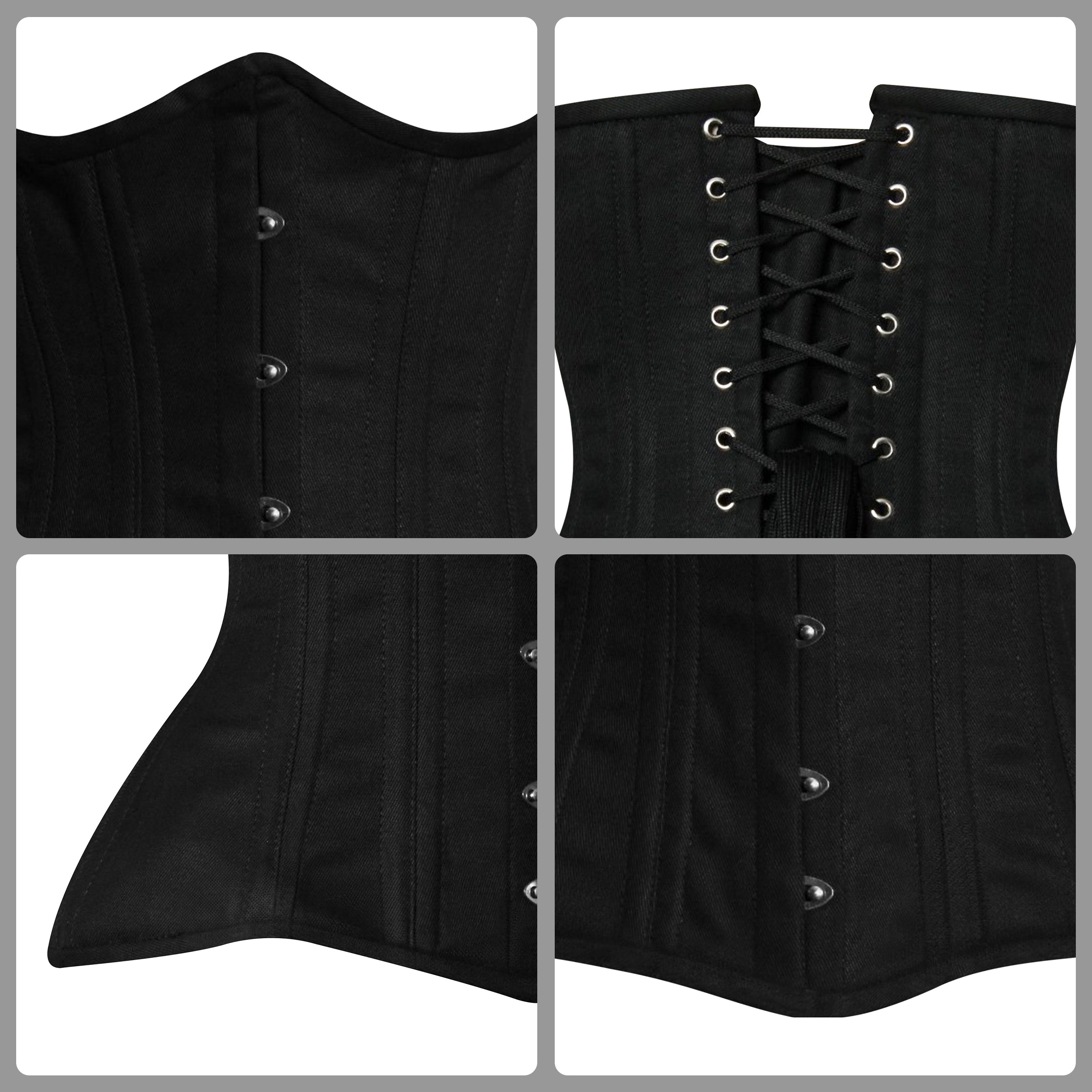 Handmade Black Cotton  Underbust corset/Steel Boned Waist Training Corset