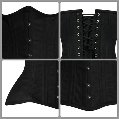 Handmade Black Cotton  Underbust corset/Steel Boned Waist Training Corset