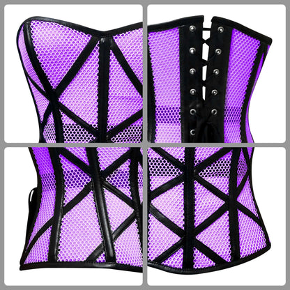 Stylish Overbust Faux/Fishnet Steel boned Corset