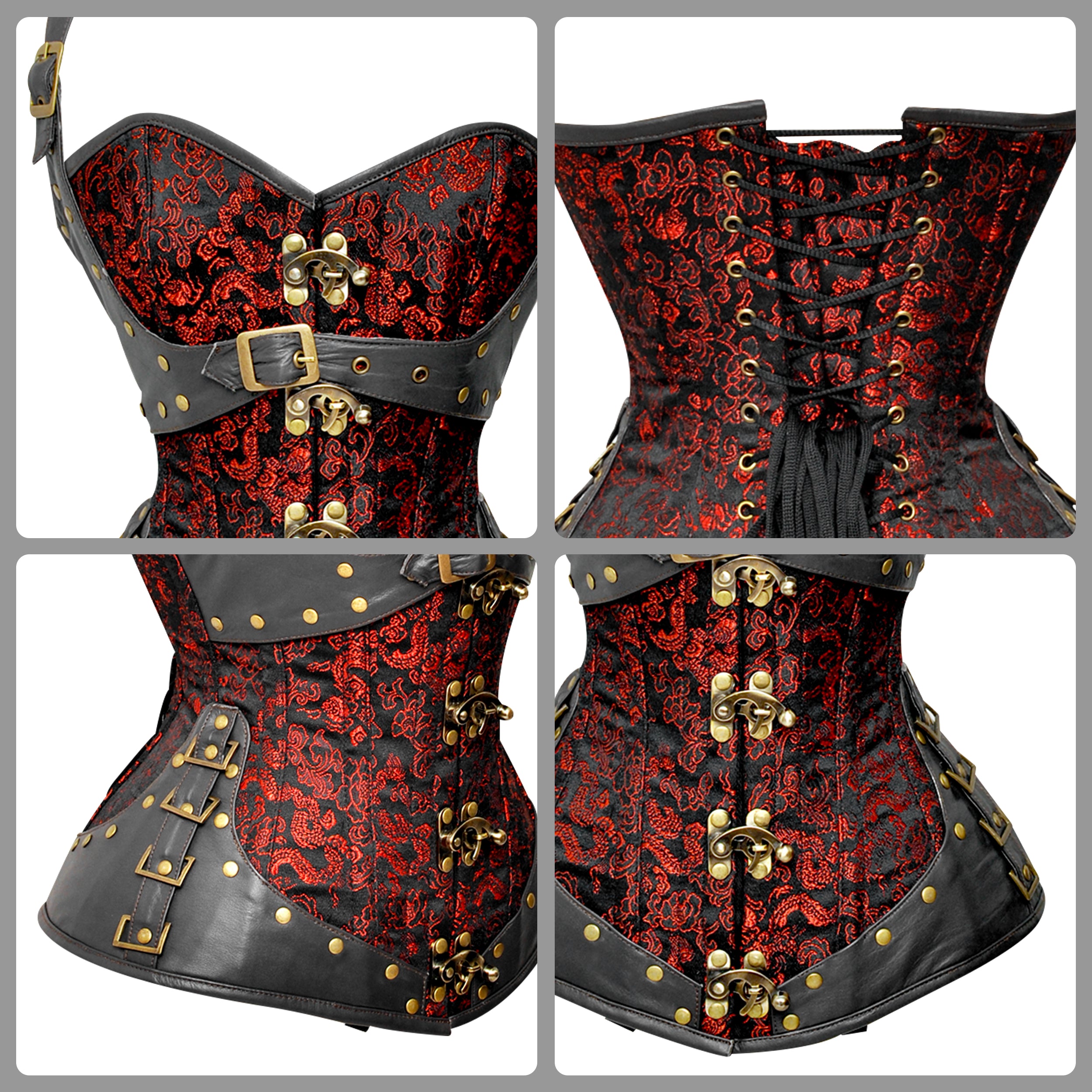 Handmade Steel Boned Brocade Overbust corset w/ Front Clasps