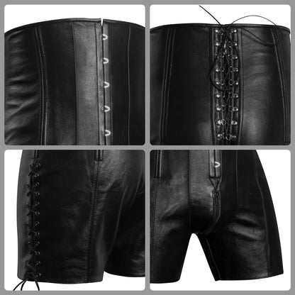 Men Corset Shorts, Real Leather Waist training Men Corset
