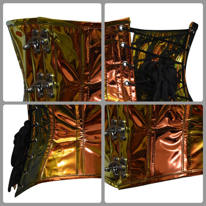 Gold Holographic Steel Boned Mini Cincher w/front Clasps closure