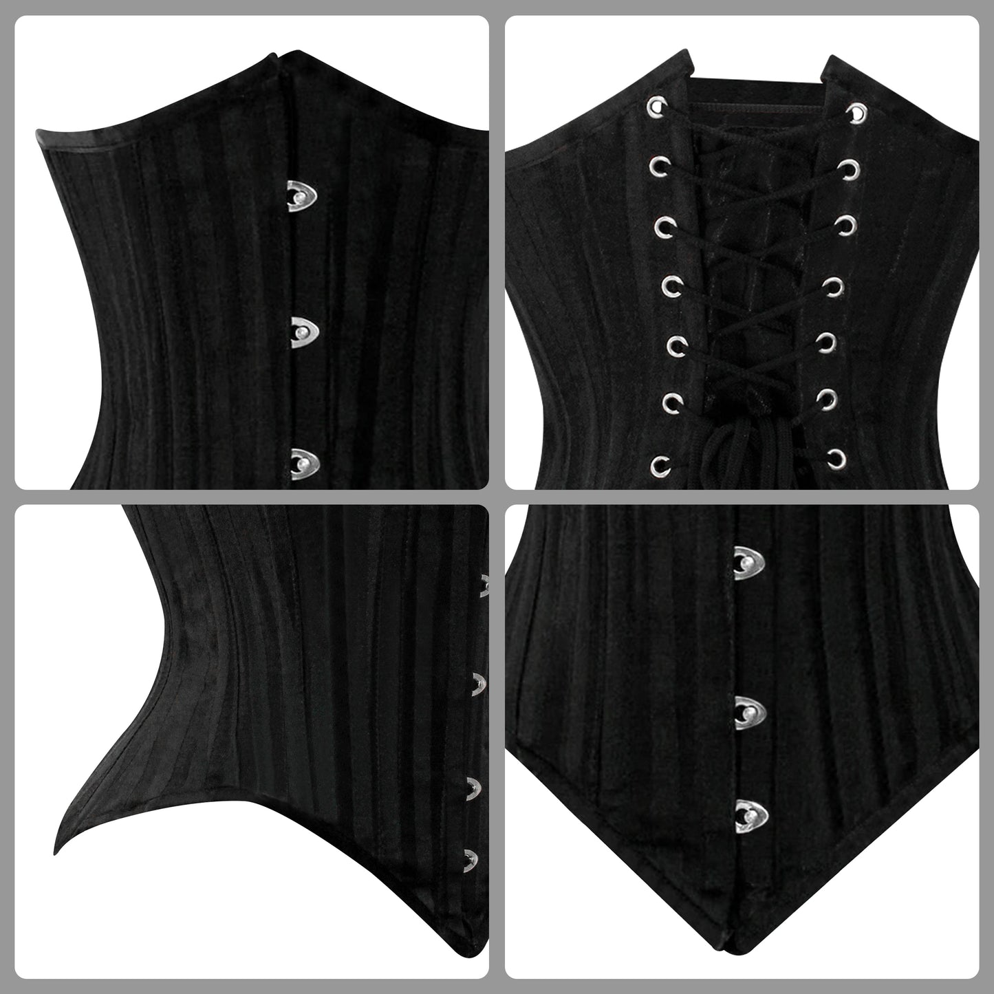 Black Brocade Lined Under bust Steel Boned Corset