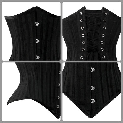Black Brocade Lined Under bust Steel Boned Corset