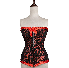 Plus Size Red Brocade Overbust Corset - Laced Corset