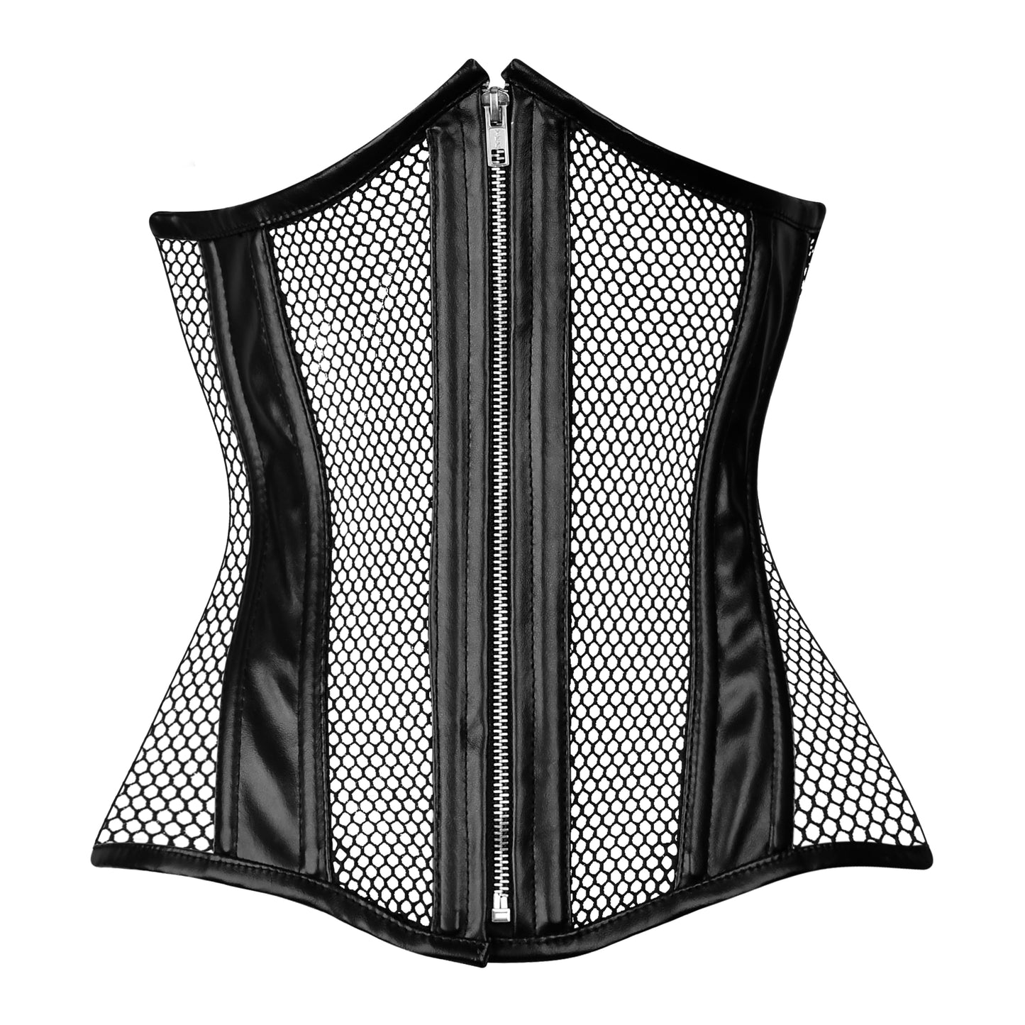 Red PVC Corset -Under bust Steel Boned w/ Fishnet