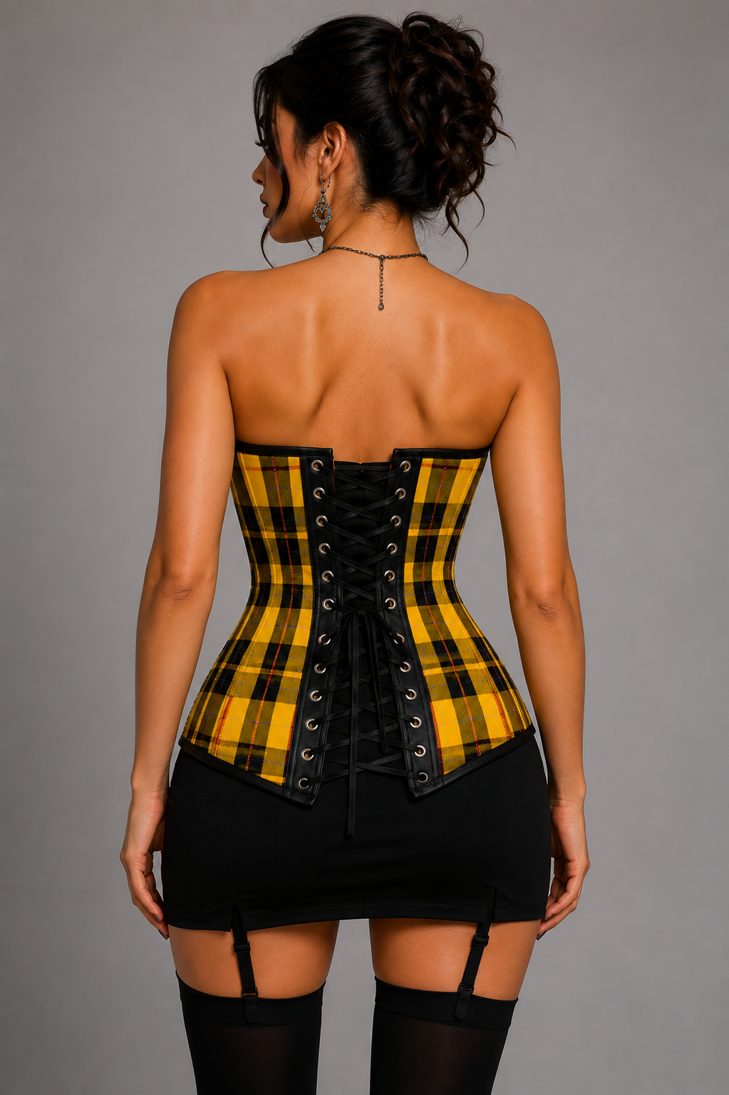 Yellow Plaid Punk Corset – Chain Detail Overbust Bustier