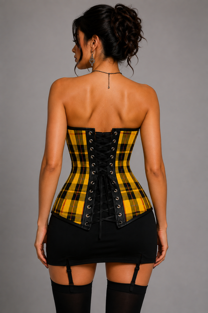 Yellow Plaid Punk Corset – Chain Detail Overbust Bustier