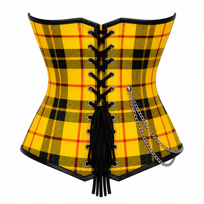 Yellow Plaid Punk Corset – Chain Detail Overbust Bustier