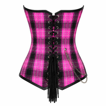 Pink Tartan Rebel Overbust Corset with Chains & Buckles.