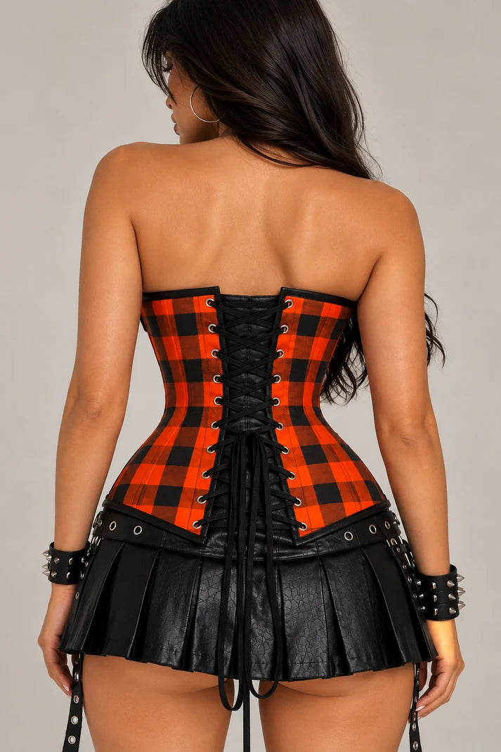 Pumpkin Punk Orange Plaid Corset Top Halloween Edition