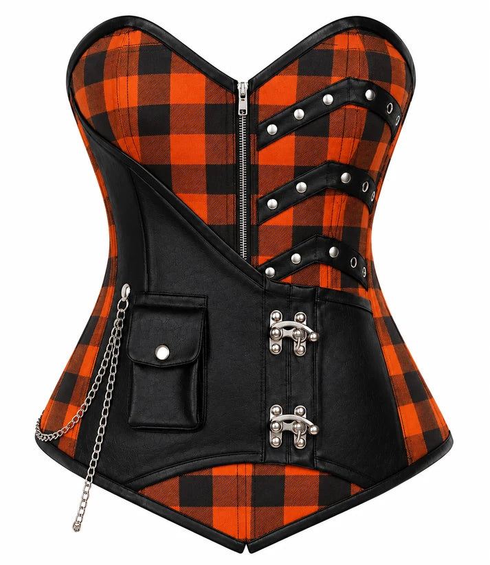 Pumpkin Punk Orange Plaid Corset Top Halloween Edition