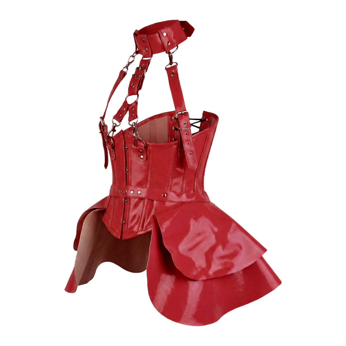Red PVC Underbust Corset Harness with Buckles