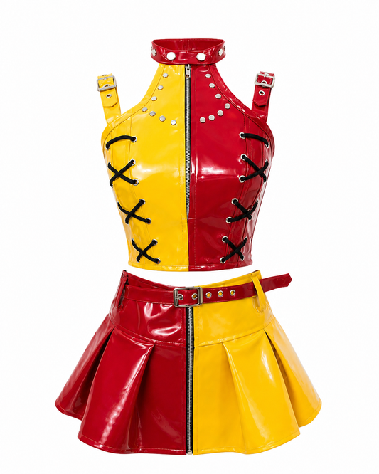 McDee PVC Corset with Pleated Skirt & Strap Detail Set