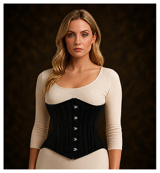 Black Brocade Lined Under bust Steel Boned Corset