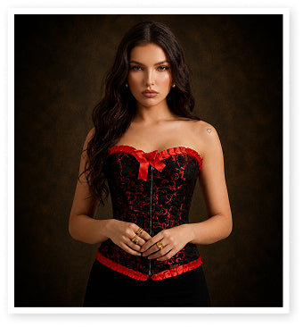 Plus Size Red Brocade Overbust Corset - Laced Corset