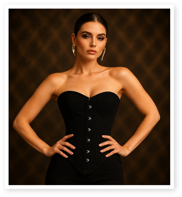 Handmade Black Cotton Steel Boned Waist Training Corset