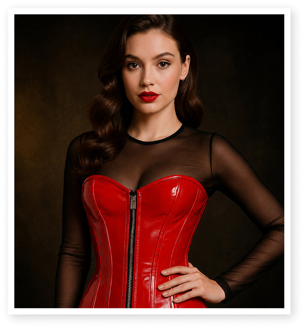 Handmade Red Patent PVC Steel Boned Over Bust Corset