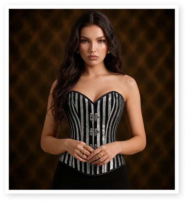 Silver Brocade Steel Boned Waist Training Corset