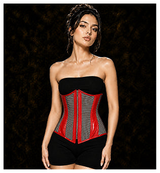 Red PVC Corset -Under bust Steel Boned w/ Fishnet