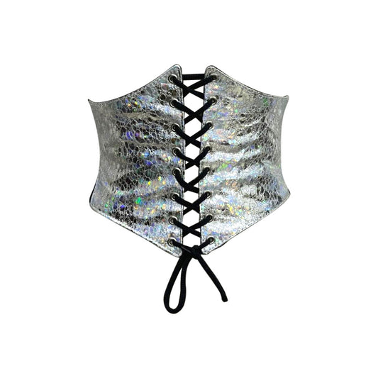 Silver crackle PVC Waist Training  Corset Belt - Short torso