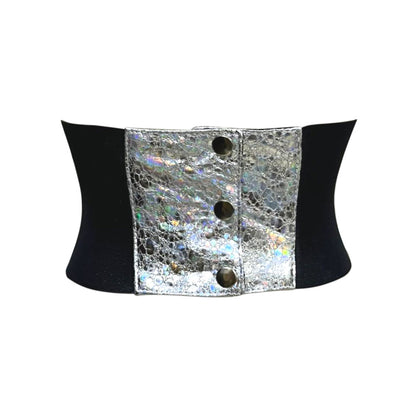 Silver crackle PVC Waist Training  Corset Belt - Short torso
