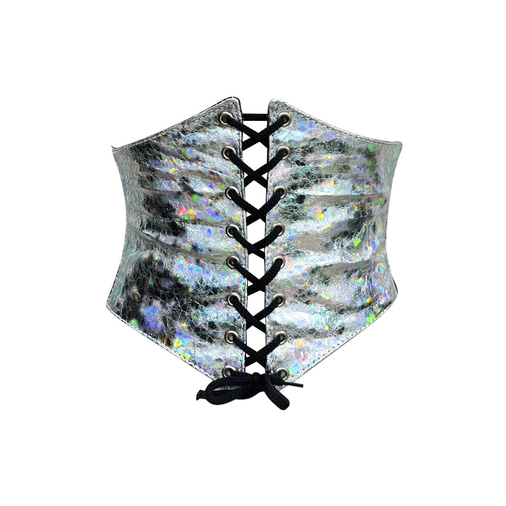 Silver crackle PVC Waist Training  Corset Belt - Short torso