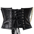 Steampunk steel boned faux leather bustier with bullet spikes, offering waist reduction and back support, perfect for creating a flattering silhouette.
