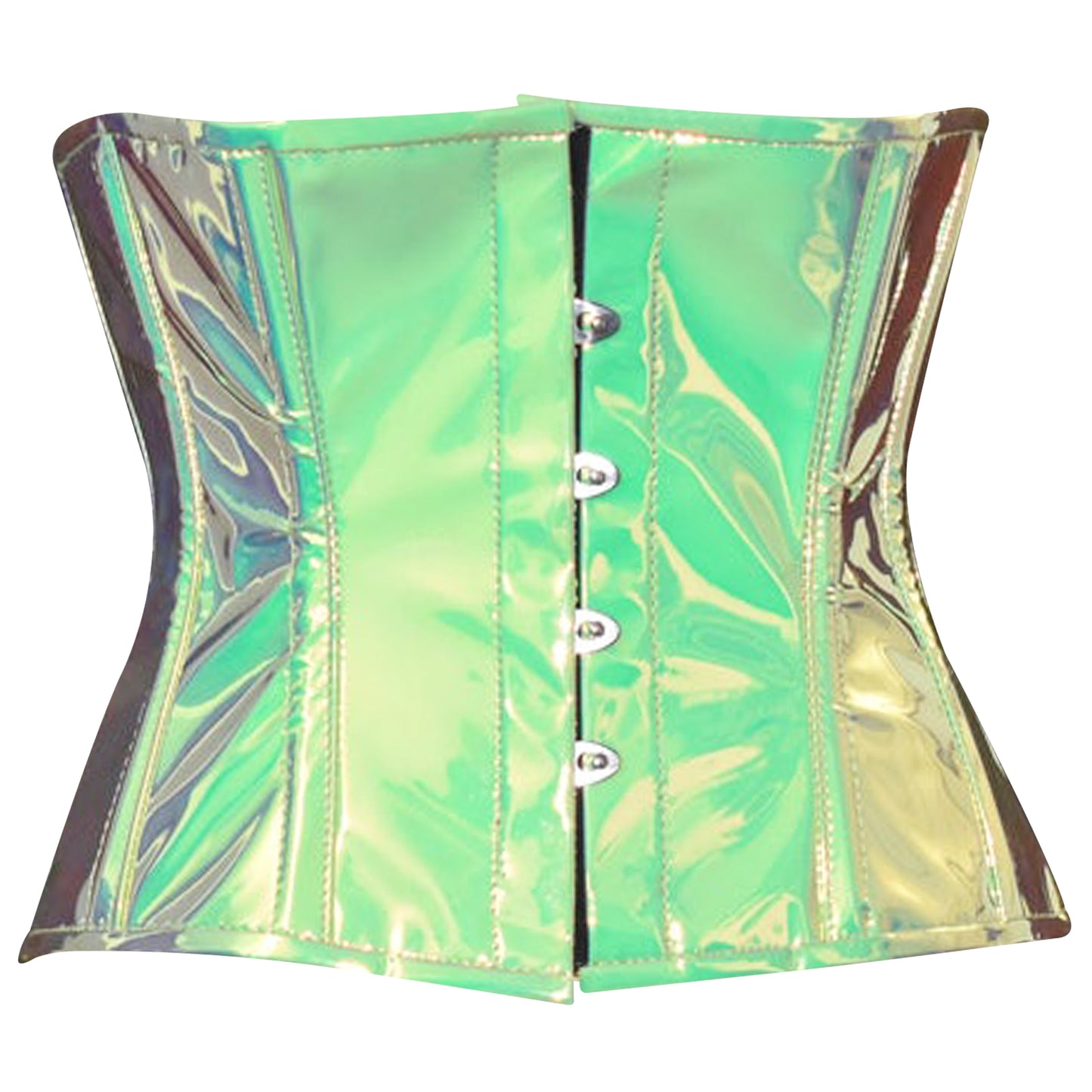 Mint Green Holographic Steel Boned Underbust Corset w/ Busk closure