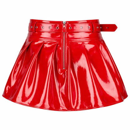 Red PVC Patent Leather Mini Skirt with Belt