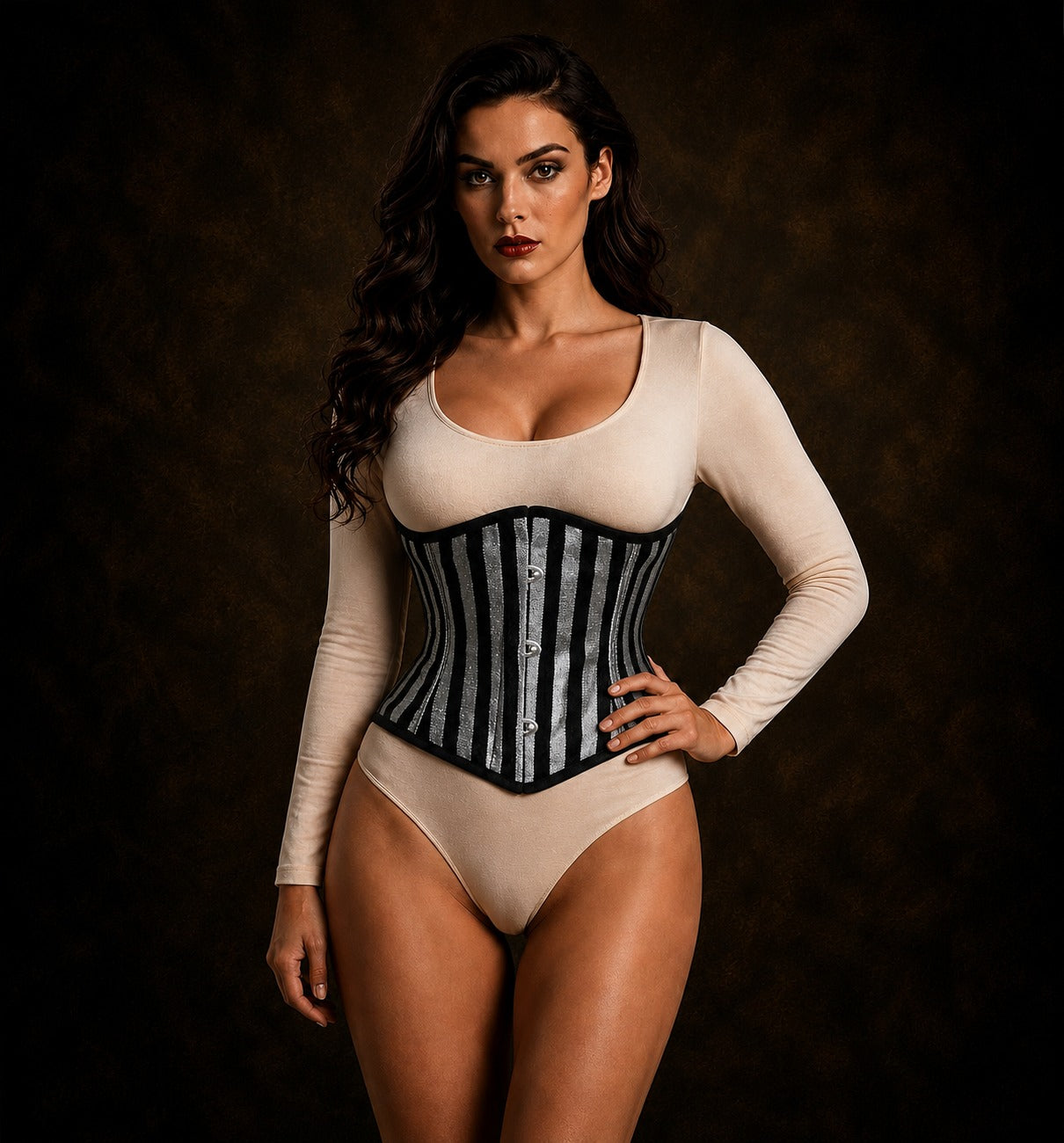 Silver Lined Brocade Mini Cincher corset - Waist Trainer Short torso