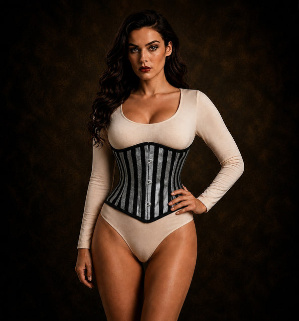 Silver Lined Brocade Mini Cincher corset - Waist Trainer Short torso