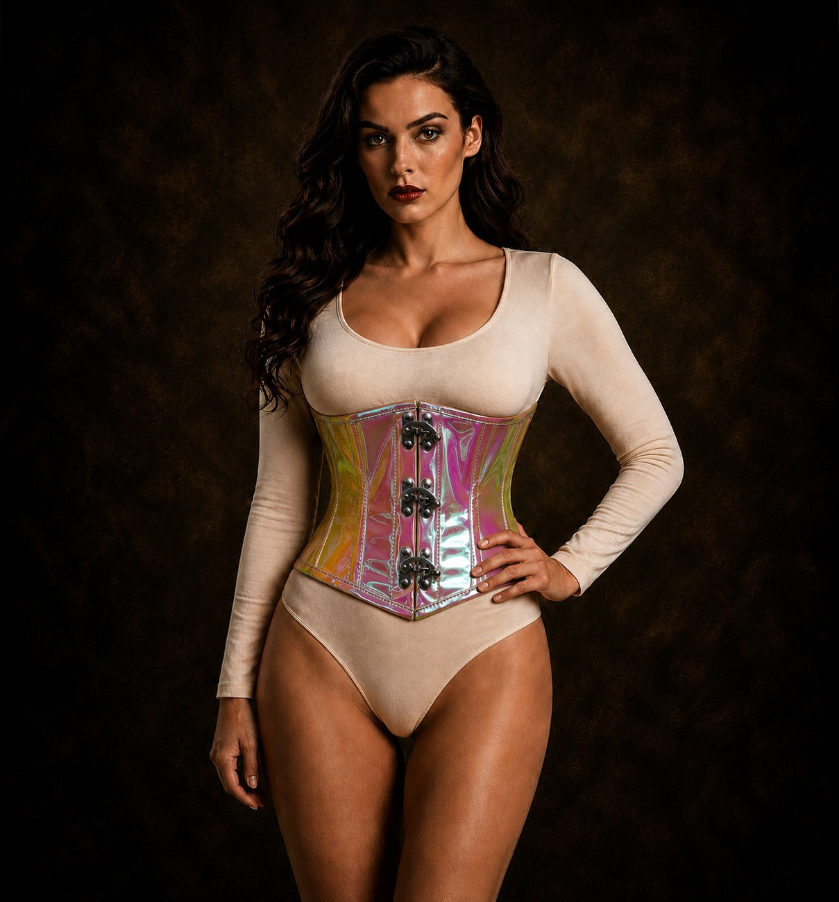 Yellow/Pink Holographic Steel Boned Mini Cincher