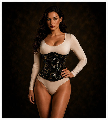 Gold Brocade Mini Cincher corset - Waist Trainer Short torso