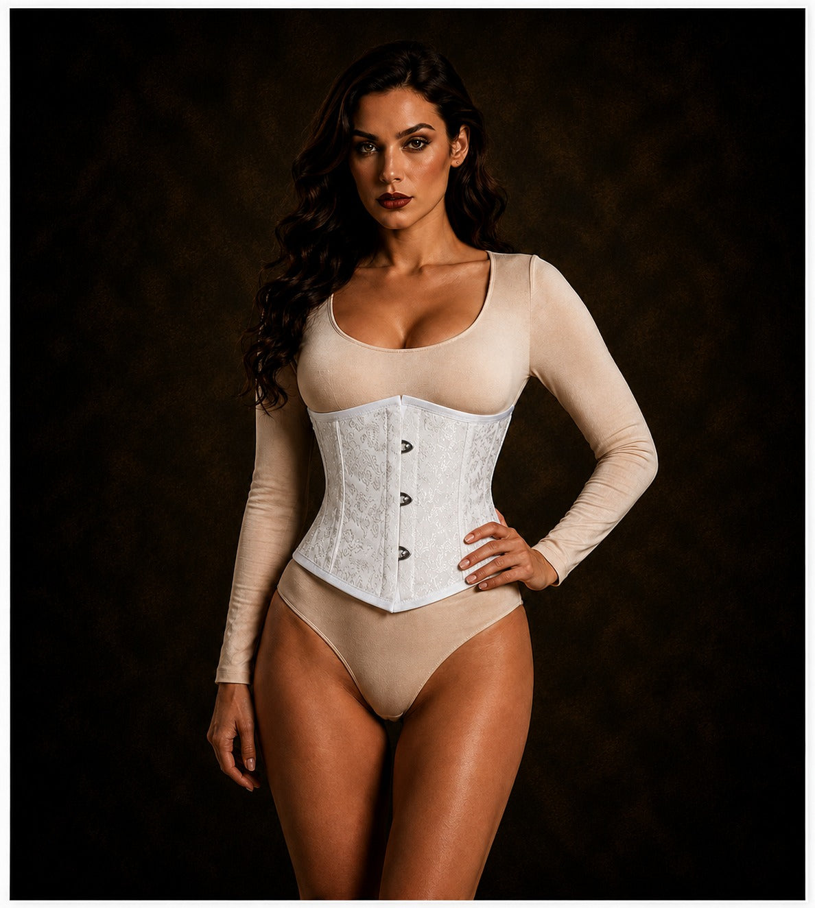 White Brocade Mini Cincher corset - Waist Trainer Short torso