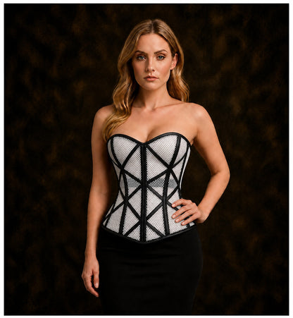 Stylish Overbust Faux/Fishnet Steel boned Corset